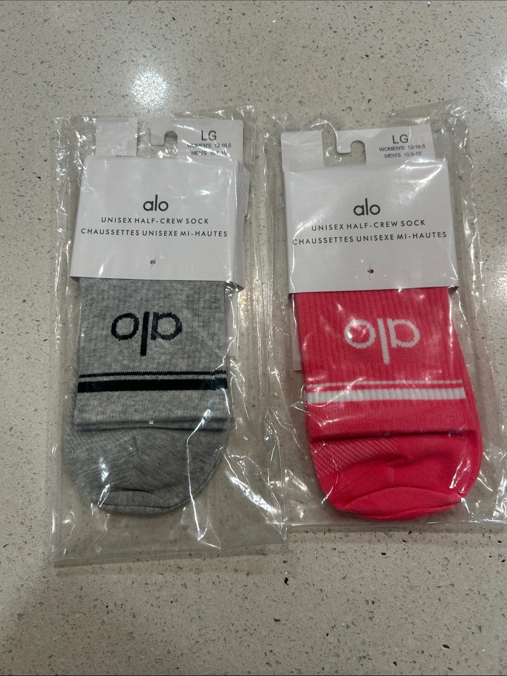 ALO Yoga Half-Crew Athletic Socks - Gray & Pink (2-Pack)